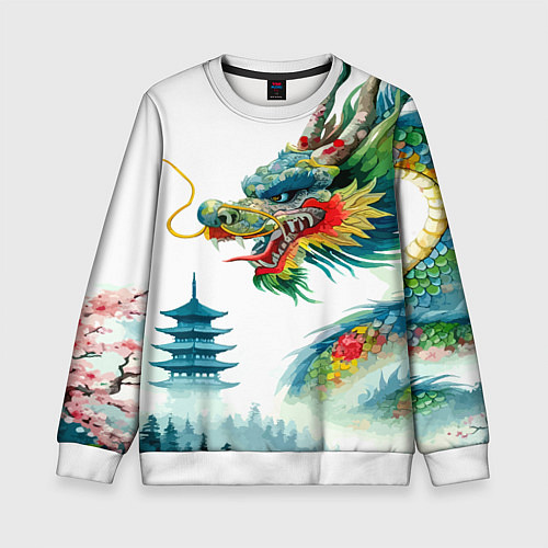 Детский свитшот Japanese watercolor dragon - art / 3D-Белый – фото 1