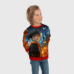 Свитшот детский Гарри Поттер на фоне огня, цвет: 3D-красный — фото 2