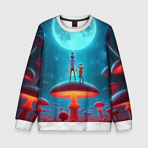 Детский свитшот Рик и Морти в стране неоновых гигантских грибов / 3D-Белый – фото 1