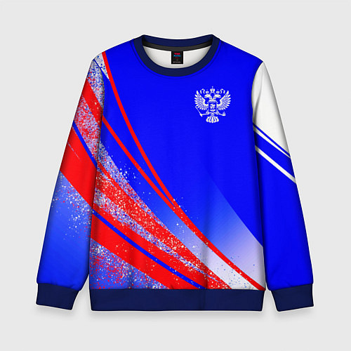 Детский свитшот Герб России на фоне цветов флага государства / 3D-Синий – фото 1