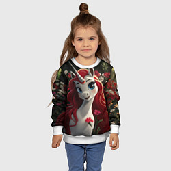 Свитшот детский Единорожка с рыжими волосами, цвет: 3D-белый — фото 2