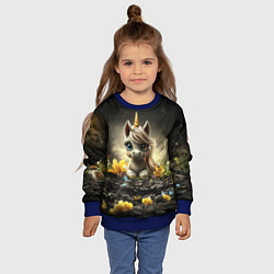 Свитшот детский Белая единорожка на черном фоне, цвет: 3D-синий — фото 2