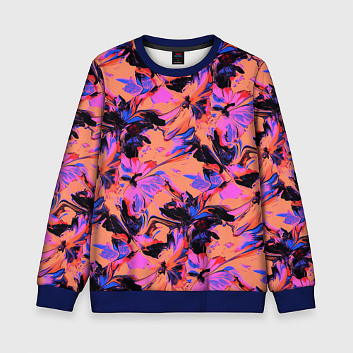 Детский свитшот Абстрактные цветы - текучая краска / 3D-Синий – фото 1