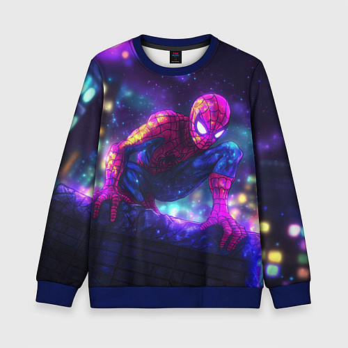Детский свитшот Человек-паук неоновый свет / 3D-Синий – фото 1