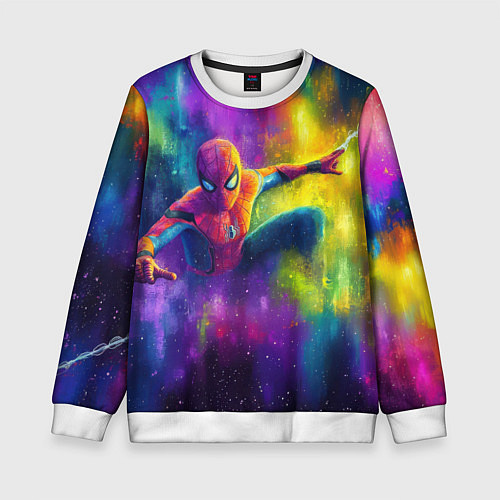 Детский свитшот Человек - паук радужные краски / 3D-Белый – фото 1
