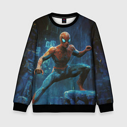 Свитшот детский Человек - паук в ночном городе, цвет: 3D-черный