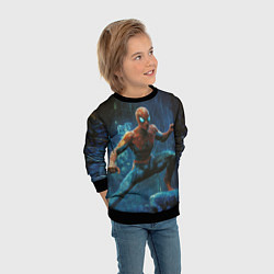 Свитшот детский Человек - паук в ночном городе, цвет: 3D-черный — фото 2