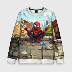Свитшот детский Маленький человек-паук в городе, цвет: 3D-белый