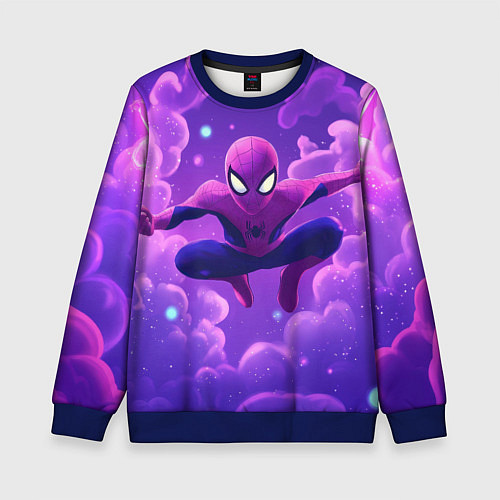 Детский свитшот Человек-паук на фоне облаков / 3D-Синий – фото 1