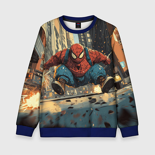 Детский свитшот Маленький толстый человек-паук / 3D-Синий – фото 1