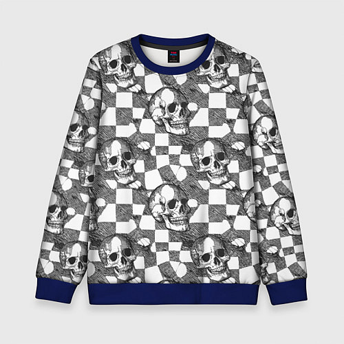 Детский свитшот Черепа и клетчатый фон с дырами / 3D-Синий – фото 1
