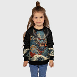 Свитшот детский Японский дракон и волны в стиле тату ирезуми, цвет: 3D-черный — фото 2