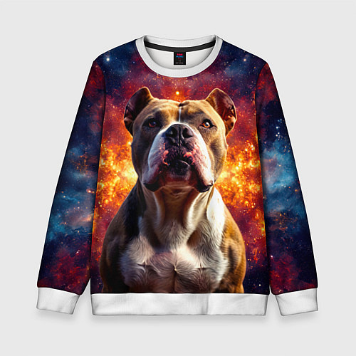 Детский свитшот Американский булль в космосе / 3D-Белый – фото 1