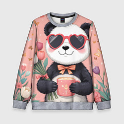 Свитшот детский Панда с поздравлениями и с цветами, цвет: 3D-меланж
