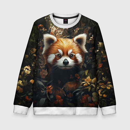 Детский свитшот Красная панда в лесной чаще / 3D-Белый – фото 1