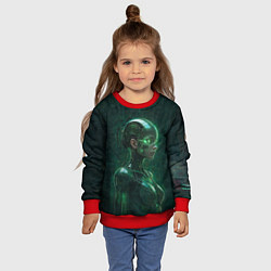 Свитшот детский Девушка-андроид в зелёных тонах, цвет: 3D-красный — фото 2