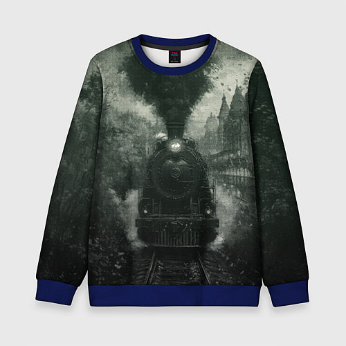 Детский свитшот Ретро иллюстрация паровоза / 3D-Синий – фото 1