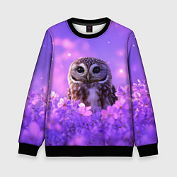 Свитшот детский Сова в фиолетовых цветах, цвет: 3D-черный