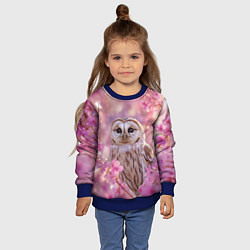 Свитшот детский Белая сова и розовые цветы, цвет: 3D-синий — фото 2