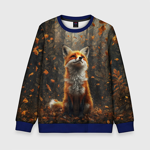 Детский свитшот Довольный лис в лесной чаще / 3D-Синий – фото 1