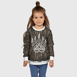 Свитшот детский Символ Велеса - лапа медведя в текстуре древа, цвет: 3D-белый — фото 2