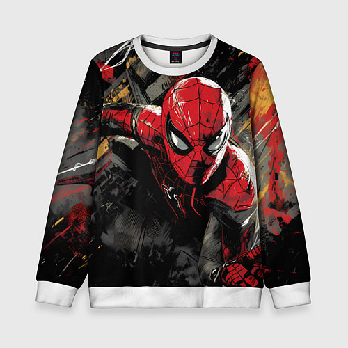 Детский свитшот Человек-паук и красная краска / 3D-Белый – фото 1