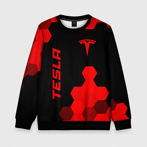 Детский свитшот Tesla - red gradient вертикально / 3D-Черный – фото 1