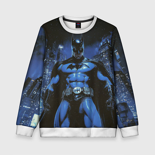 Детский свитшот Бэтмен синий город / 3D-Белый – фото 1