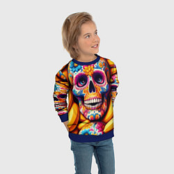 Свитшот детский Цветочный череп среди бананов - нейроарт, цвет: 3D-синий — фото 2