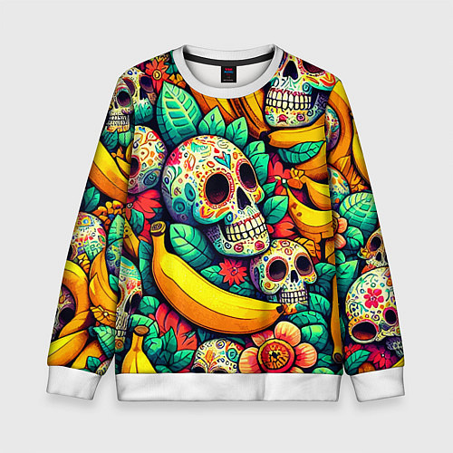 Детский свитшот Паттерн из черепов и бананов - нейроарт / 3D-Белый – фото 1