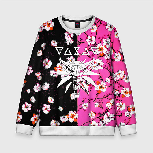 Детский свитшот Ведьмак паттерн сакура / 3D-Белый – фото 1