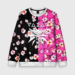 Свитшот детский Ведьмак паттерн сакура, цвет: 3D-белый