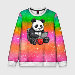 Свитшот детский Панда с кофе за ноутом, цвет: 3D-белый