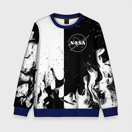 Детский свитшот Nasa черно белый огонь / 3D-Синий – фото 1
