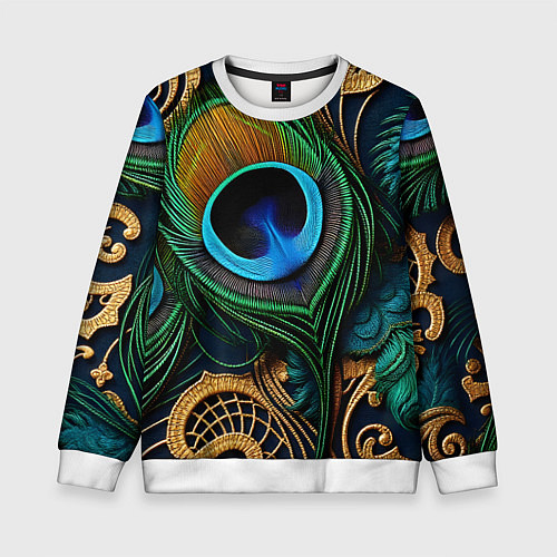 Детский свитшот Узоры и перья павлина / 3D-Белый – фото 1