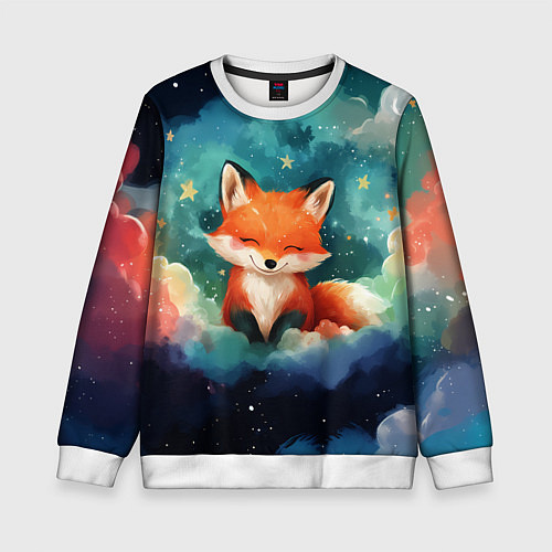 Детский свитшот Лисенок на облаках / 3D-Белый – фото 1