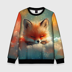 Свитшот детский Лисенок спит на облаке, цвет: 3D-черный