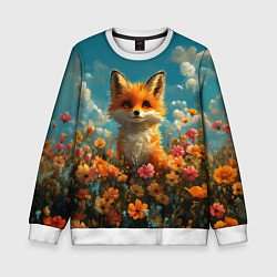 Свитшот детский Лисица в цветочном поле, цвет: 3D-белый