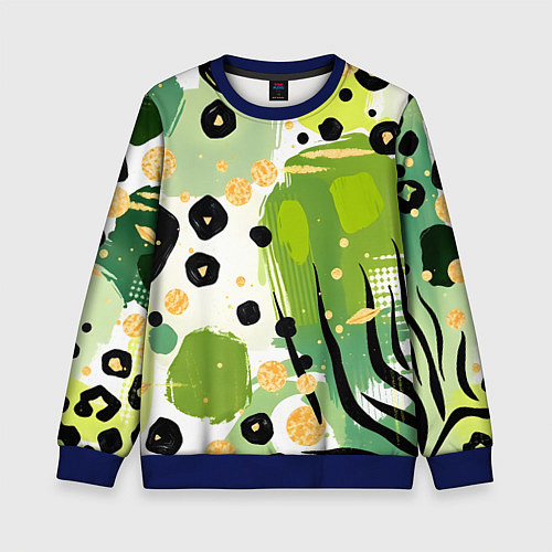 Детский свитшот Зеленый анималистичный паттерн / 3D-Синий – фото 1