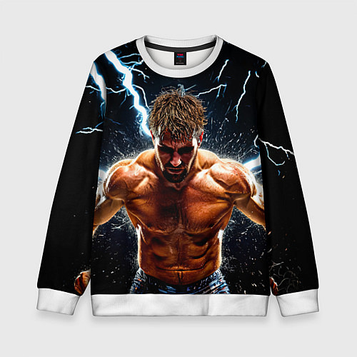 Детский свитшот Рестлер в молниях / 3D-Белый – фото 1