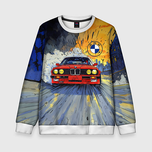 Детский свитшот Красная BMW на скорости / 3D-Белый – фото 1