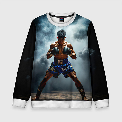 Детский свитшот Тайский боксер в дыму / 3D-Белый – фото 1