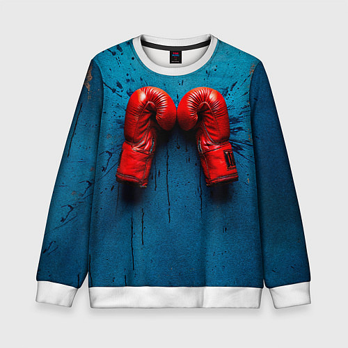 Детский свитшот Бойцовские перчатки на синем / 3D-Белый – фото 1