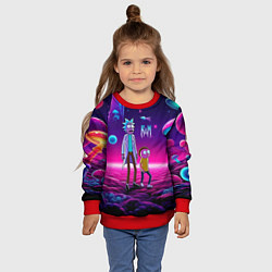 Свитшот детский Морти и Рик на планете неоновых сказочных грибов, цвет: 3D-красный — фото 2
