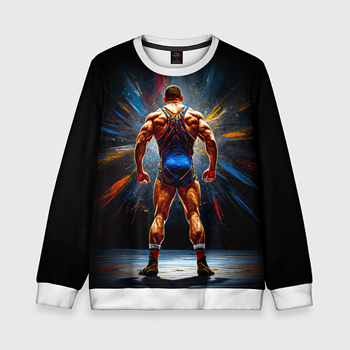 Детский свитшот Греко-римский борец на черном / 3D-Белый – фото 1
