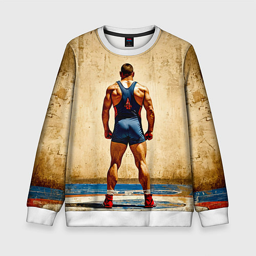 Детский свитшот Греко-римский борец на бежевом / 3D-Белый – фото 1