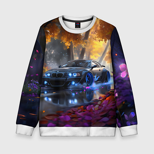 Детский свитшот BMW синие неоновые фары / 3D-Белый – фото 1