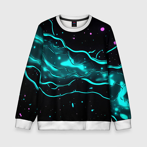 Детский свитшот Голубые неоновые волны текстура / 3D-Белый – фото 1