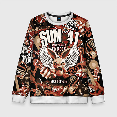 Детский свитшот Sum 41 на фоне кролика и гитар / 3D-Белый – фото 1
