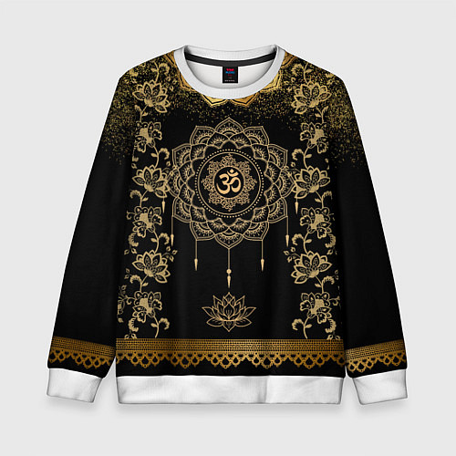 Детский свитшот Лотос мандала и символ Ом с золотыми узорами / 3D-Белый – фото 1